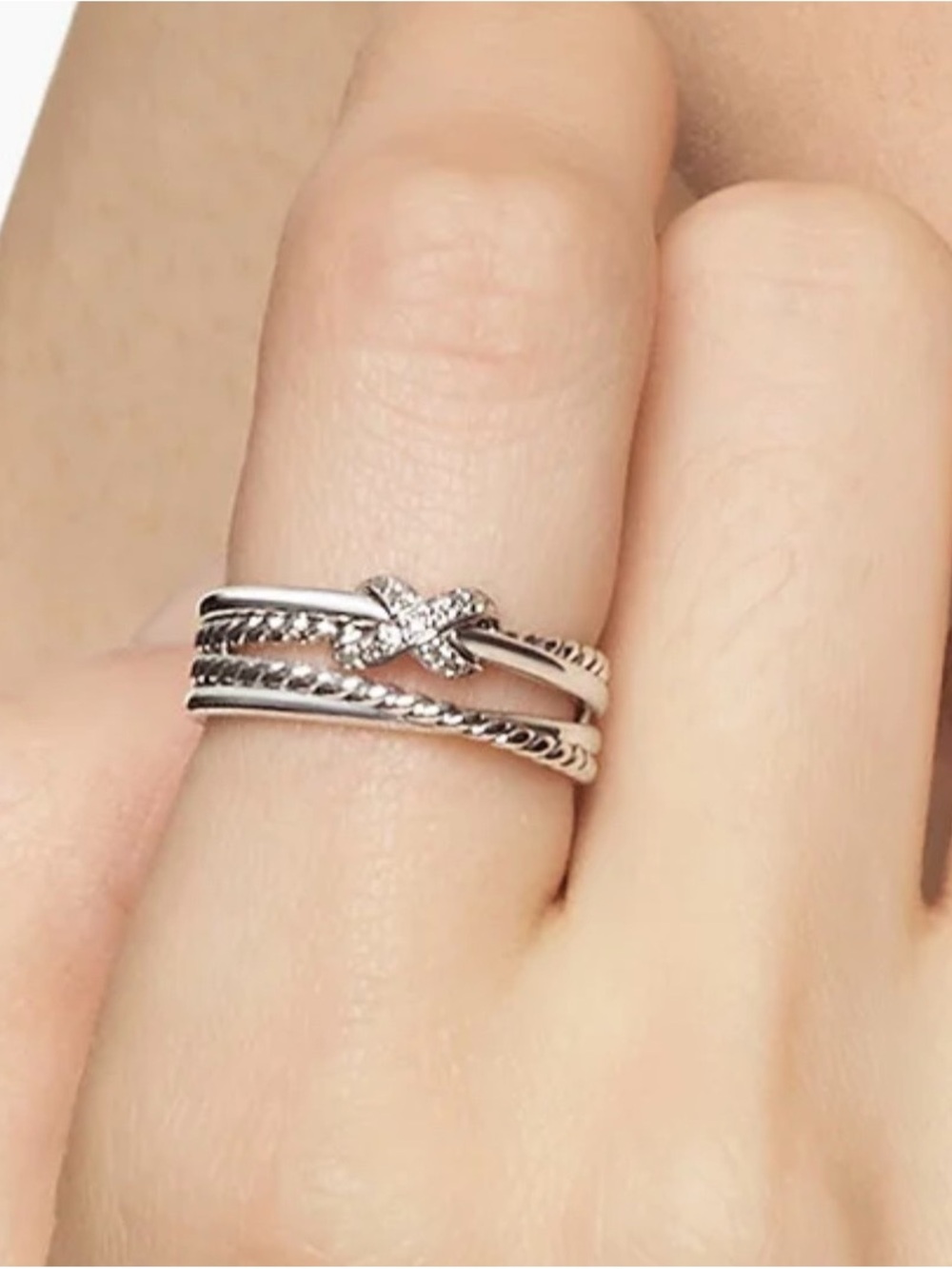 David Yurman Pavé Diamond Accent X Crossover Silver Knot Band Ring 7